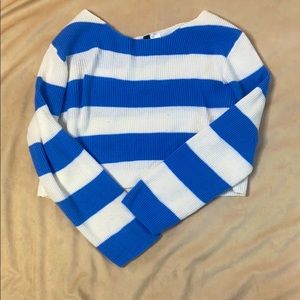 Blue and white strip cropped sweater